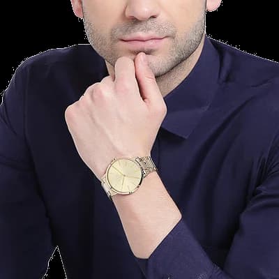 Montre Homme Armani Exchange AX2707 analogique en acier doré jaune vue 4