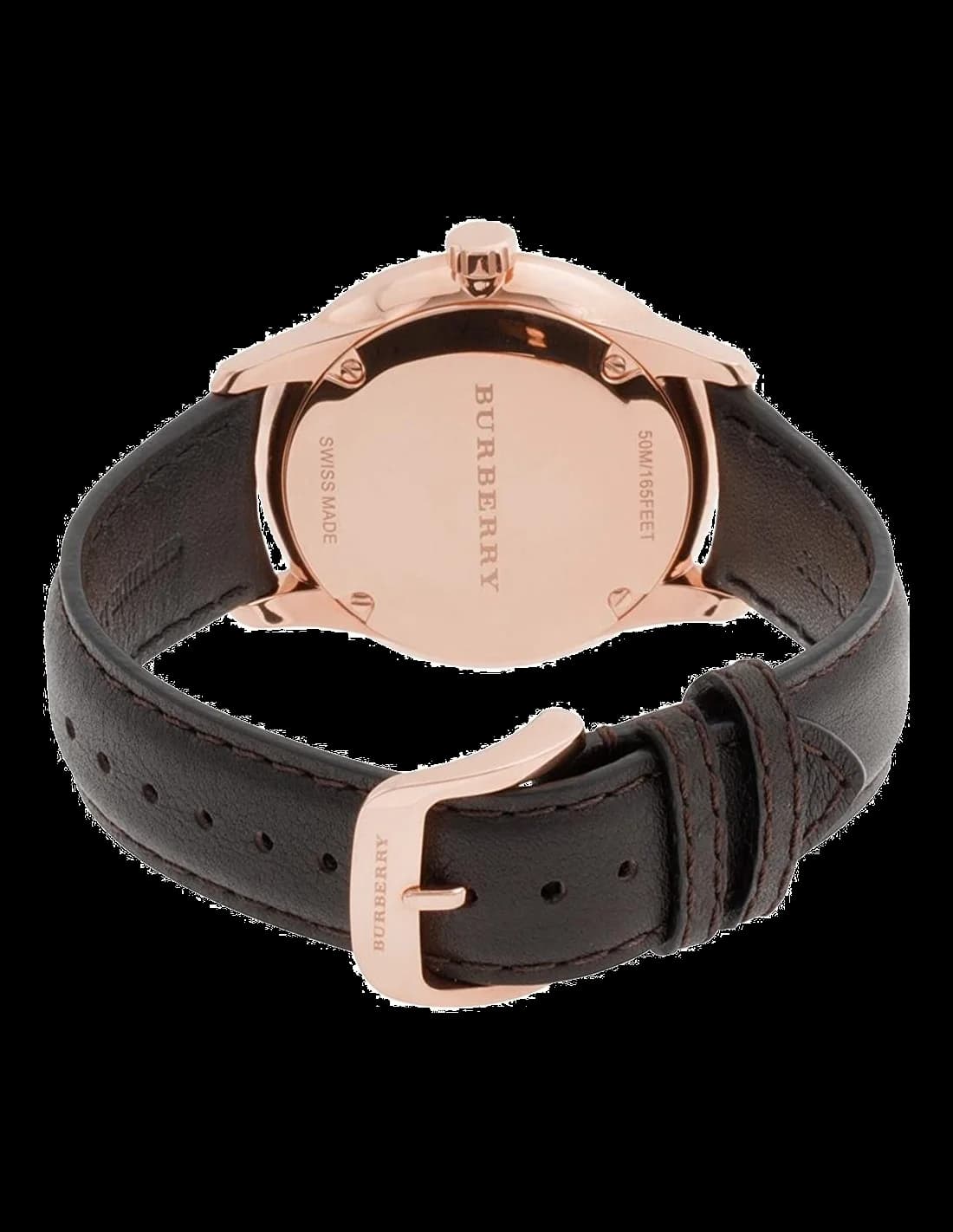 Montre Burberry BU10012 Bracelet Cuir Marron et Boîtier Acier Rond vue 2