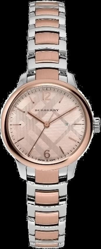 Montre Burberry BU10117 avec cadran blanc, index bâtons et aiguilles bicolores, style élégant et classique