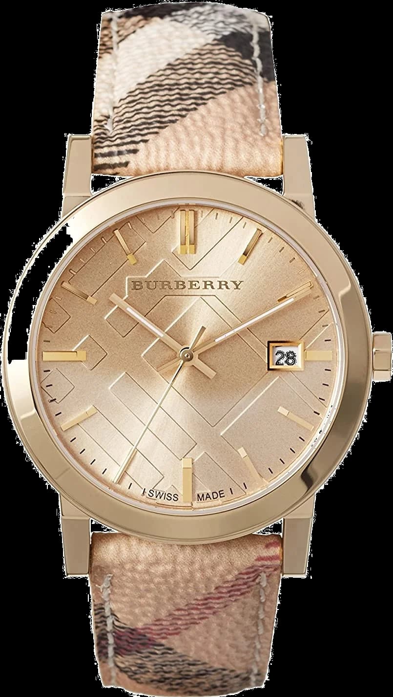 Montre femme Burberry BU9026 The City cadran doré acier inoxydable bracelet cuir beige