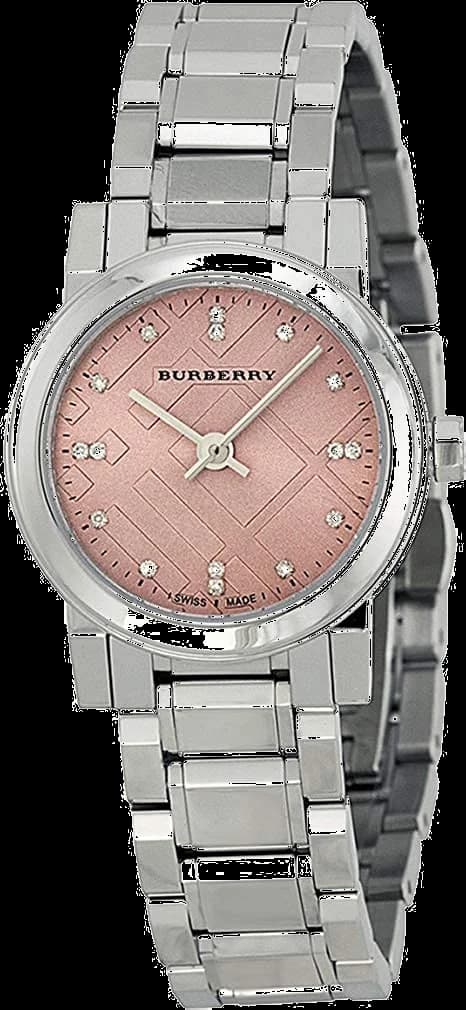 Montre Burberry BU9223 au cadran rose et index diamants, style chic et lumineux