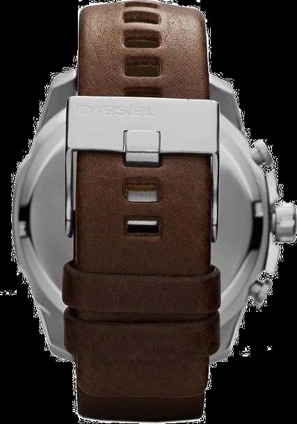 Montre Homme Diesel Mega Chief DZ4281 cadran bleu bracelet cuir marron vue 2