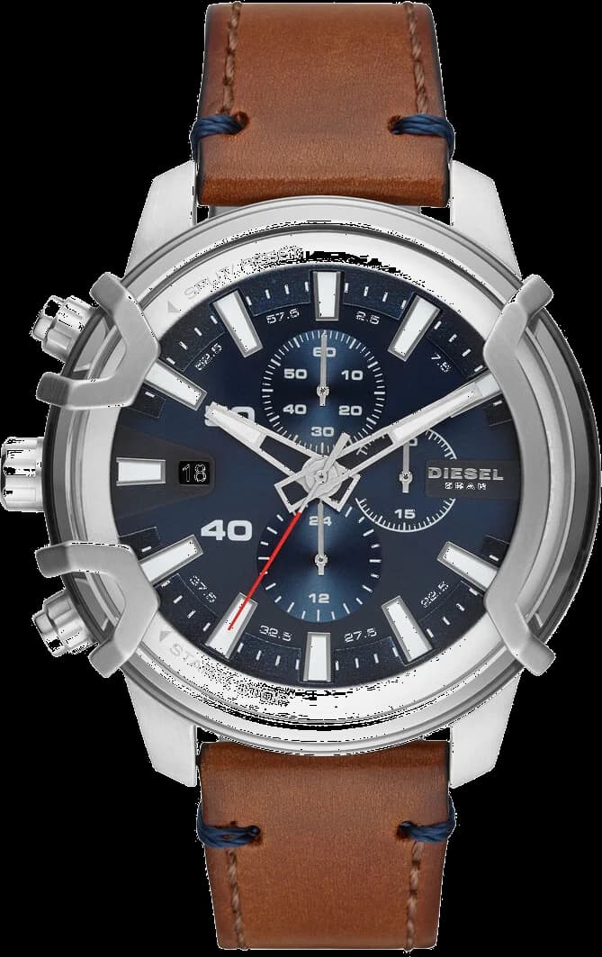 Montre Diesel DZ4518 homme cadran argent bracelet cuir marron boucle ardillon
