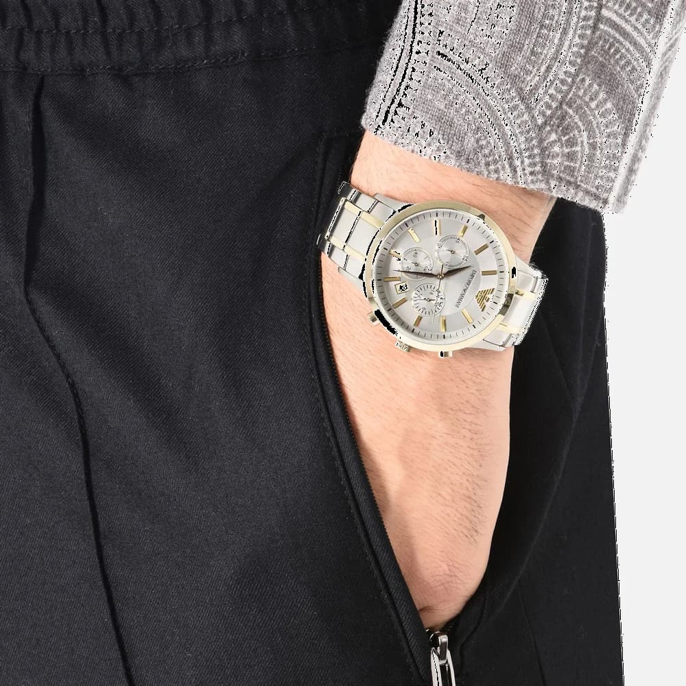 Montre Emporio Armani AR11076 en Acier Bicolore et Bracelet NATO vue 4