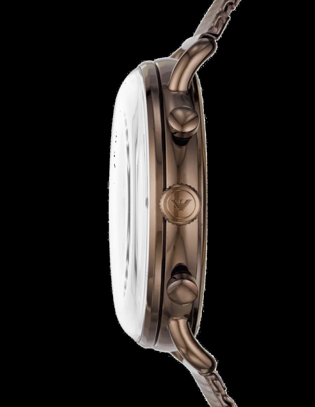 Détails du bracelet en cuir et boucles ardillon de la montre Emporio Armani AR11169