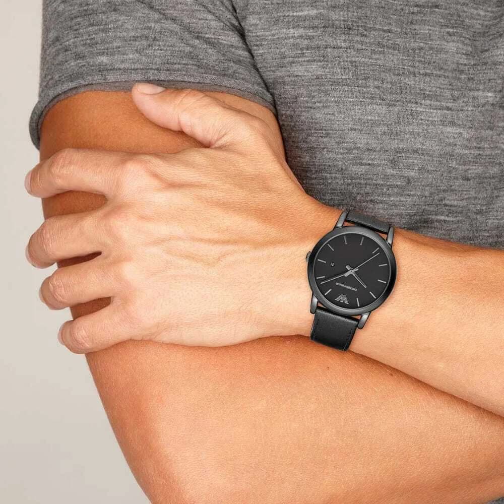Montre Homme Armani Classic AR1732 Noire Bracelet Cuir Noir vue 4