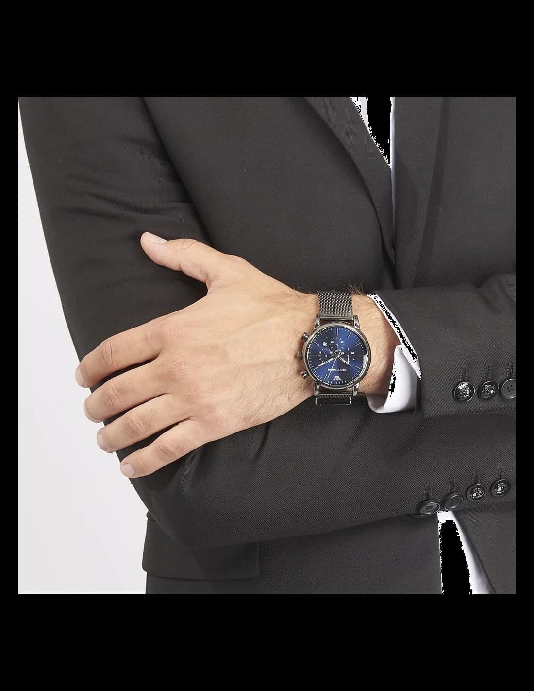 Montre Emporio Armani Luigi AR1979 Gunmetal bracelet en maille milanaise vue 4