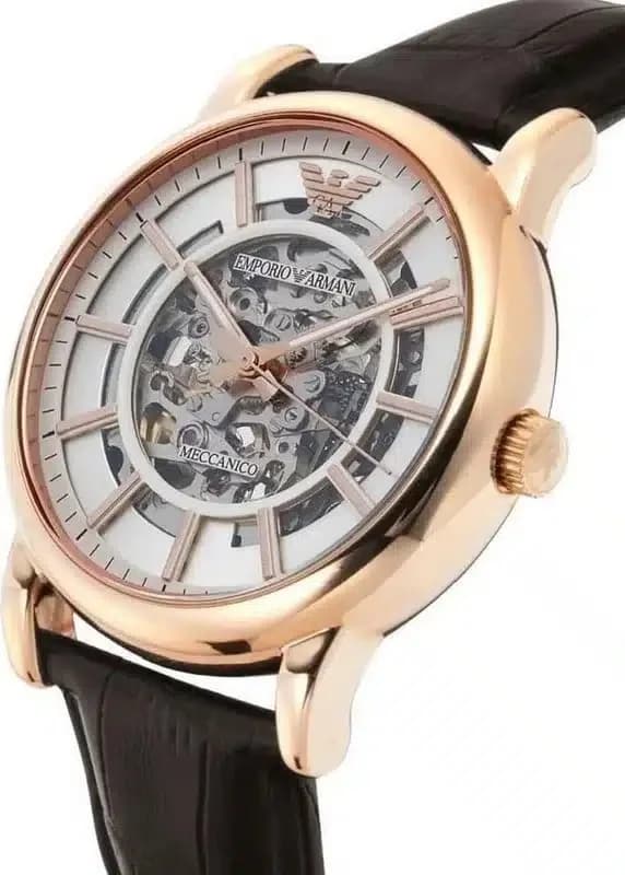 Montre Emporio Armani AR1983 Automatique à Cadran Squelette et Bracelet Cuir marron vue 2