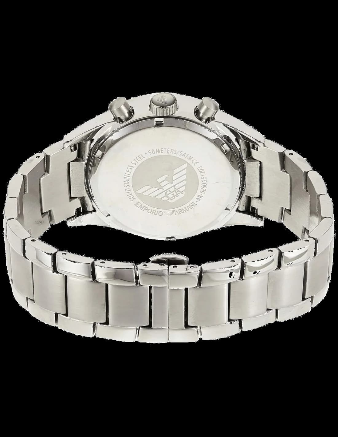 Détail de la montre Emporio Armani AR5860 et son bracelet en cuir noir