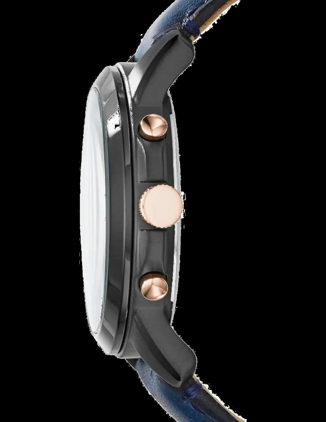 Montre Fossil FS5061 bracelet cuir bleu profil boîtier acier noirImage