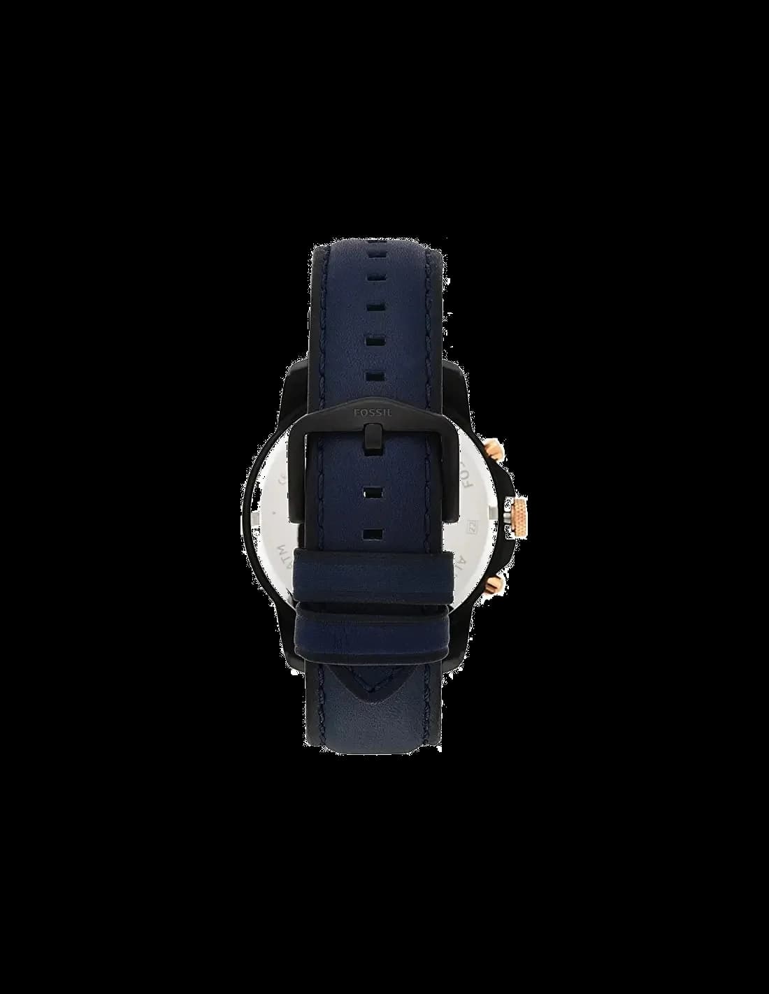 Fossil Grant FS5061 gros plan cadran bleu chiffres romains aiguilles chronomètre