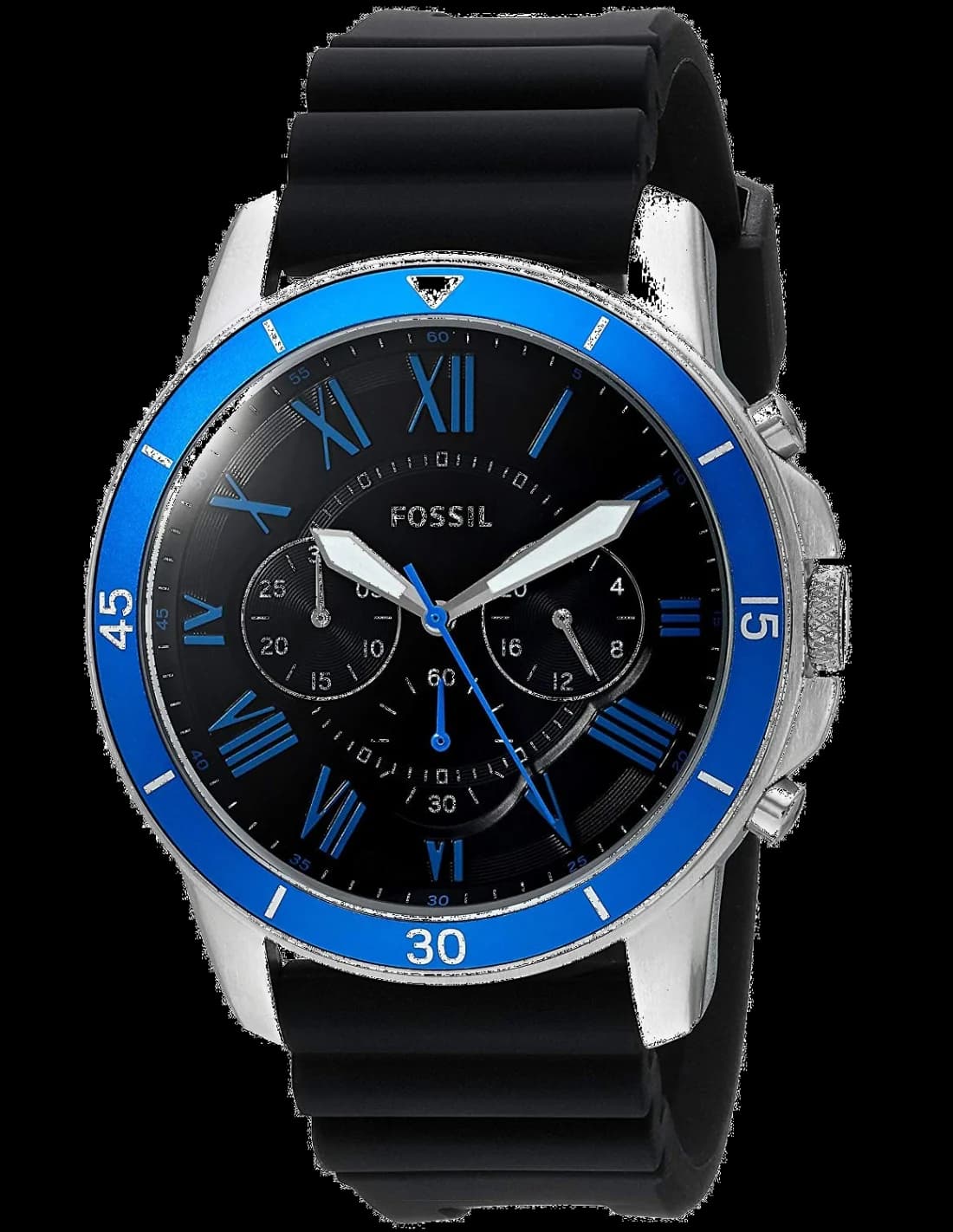 Fossil FS5300 montre chronographe visible avec cadran noir et bracelet cuir marron — Montres Outlet