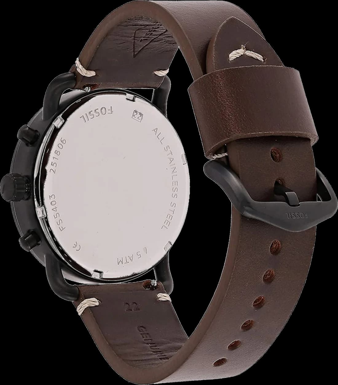 Détail bracelet cuir marron Fossil FS5403 — Montres Outlet