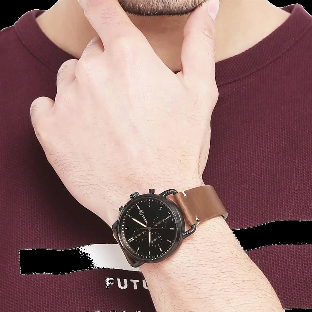 Montre Homme Fossil The Commuter FS5403 bracelet cuir marron vue 4