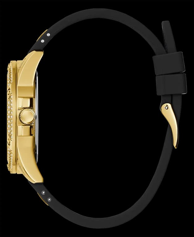 Montre Femme Guess Queen GW0536L3 bracelet silicone noir boitier doré orné de strass vue 3