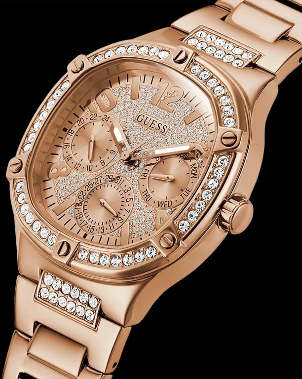 Montre Femme Guess Duchess GW0558L3 bracelet acier or rose boitier orné de strass vue 3