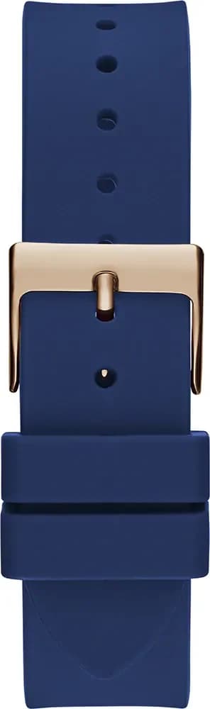 Montre Femme Guess Queen GW0536L5 bracelet silicone bleu boitier or rose orné de strass vue 4