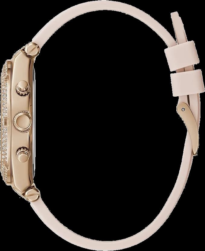 Montre Femme Guess Heiress GW0407L3 bracelet silicone rose boitier orné de strass vue 3