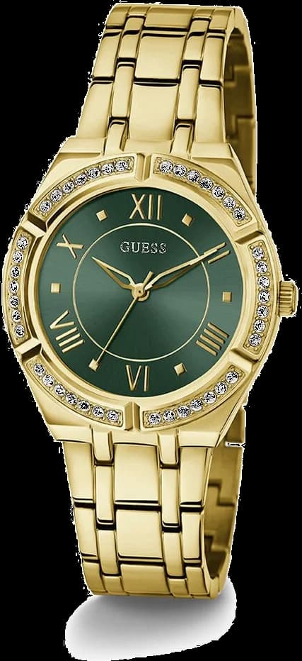Montre Femme Guess Cosmo GW0033L8 bracelet acier doré cadran vert vue 2