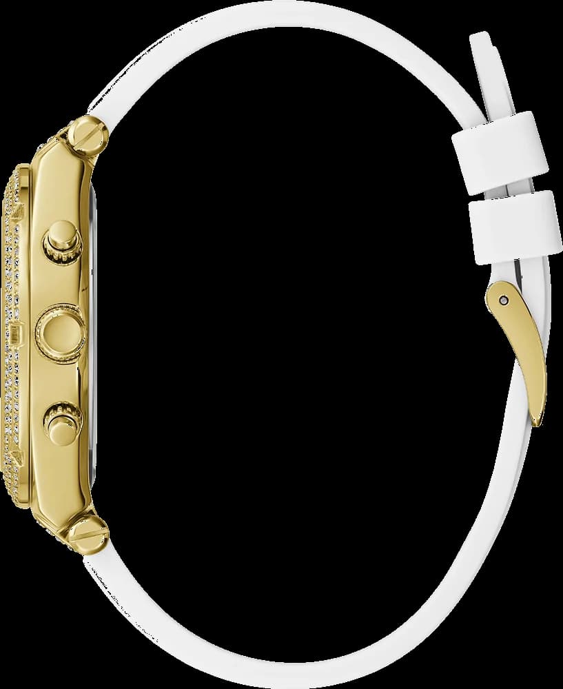 Montre Femme Guess Heiress GW0407L2 bracelet blanc en silicone boitier orné de strass vue 2