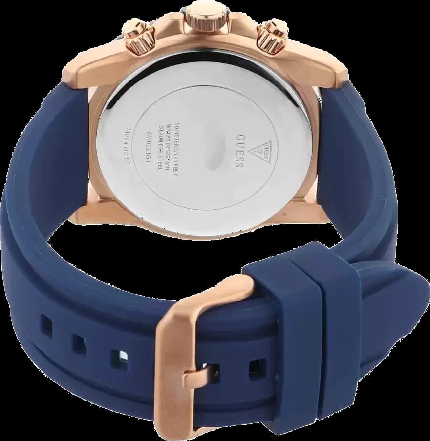 Montre Homme Guess GW0211G4 Cadran bleu bracelet en silicone bleu multifonction vue 3