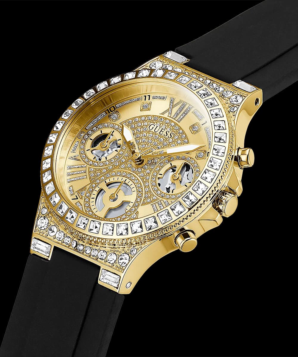 Montre Femme Guess Moonlight GW0257L1G bracelet silicone noir cadran multifonction vue 2