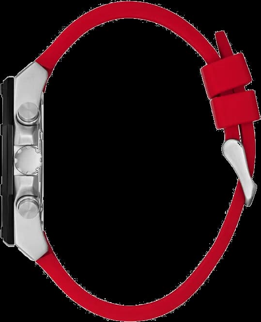 Montre Homme Guess Silver-tone GW0263G3 cadran noir bracelet en silicone rouge multifonction vue 2