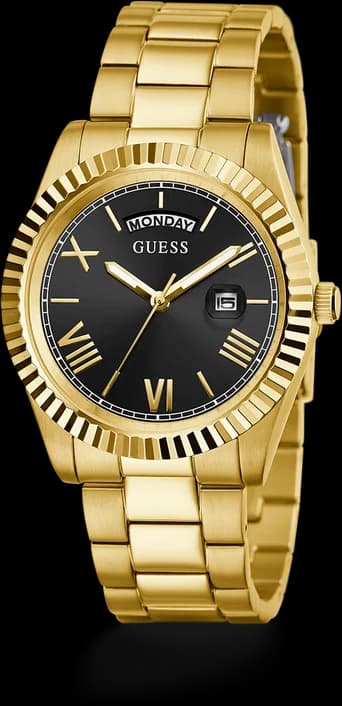 Montre Homme Guess Connoisseur GW0265G3 bracelet acier doré cadran noir vue 2