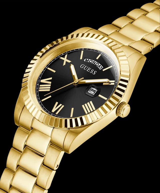 Montre Homme Guess Connoisseur GW0265G3 bracelet acier doré cadran noir vue 3