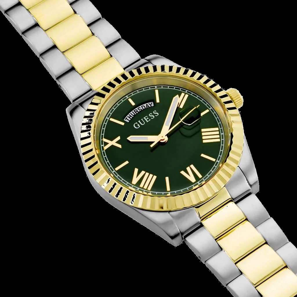 Montre Homme Guess Connoisseur GW0265G8 bracelet acier bicolore cadran vert vue 2