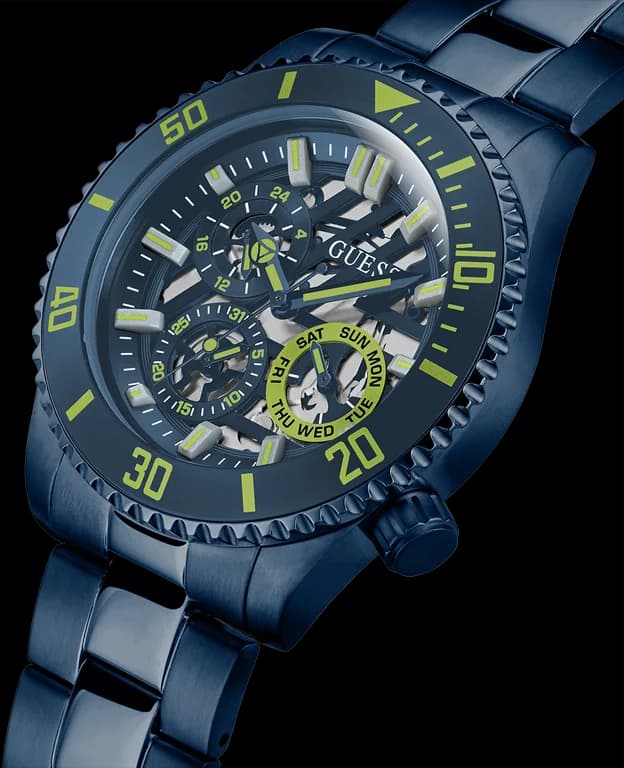 Montre Homme Axle Guess GW0488G4 bracelet acier bleu cadran squelette vue 2