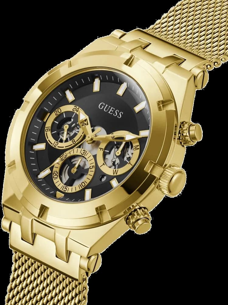 Montre Homme Guess Continental GW0582G2 bracelet doré en acier cadran noir multifonction vue 2
