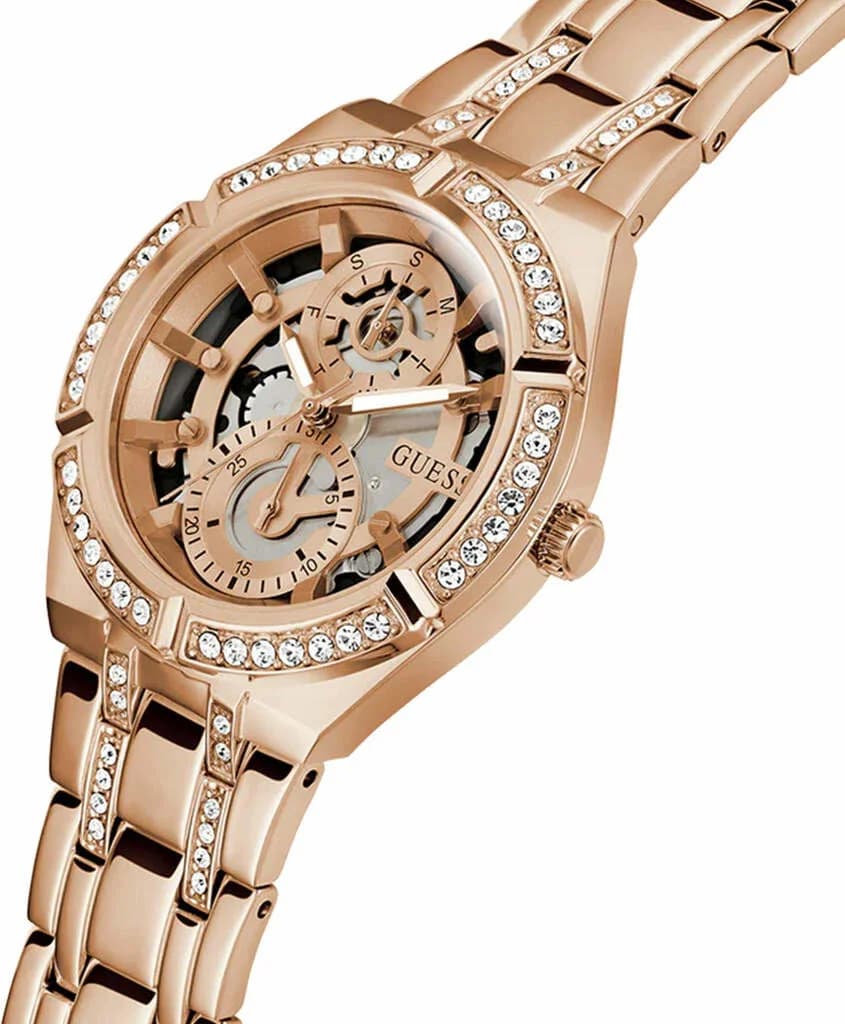 Montre Femme Guess Allara GW0604L3 bracelet acier or rose cadran squelette cristaux multifonctions vue 2