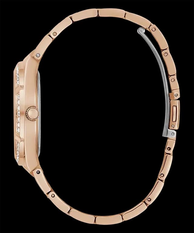 Montre Femme Guess Allara GW0604L3 bracelet acier or rose cadran squelette cristaux multifonctions vue 3