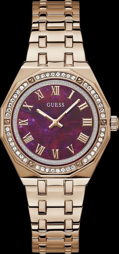 Montre Femme Guess Desire GW0770L3 bracelet acier or rose cadran rouge bordeaux nacre