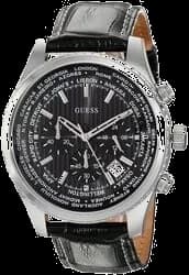 Montre Homme Guess W0500G2 bracelet cuir noir cadran noir multi-fonction vue 2
