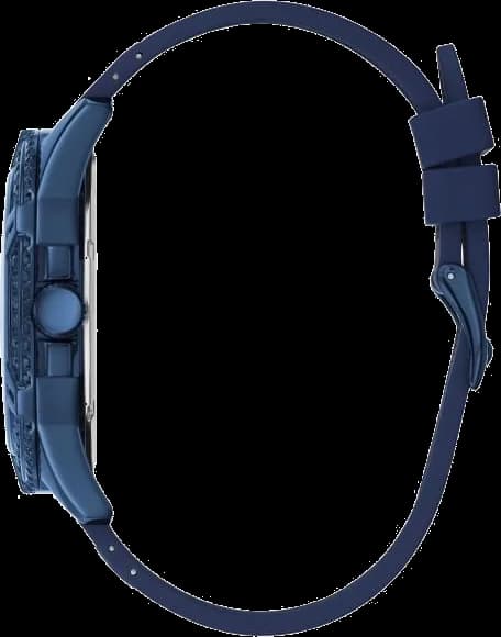 Montre Homme Guess W1132G4 bracelet silicone bleu boitier orné de strass vue 2