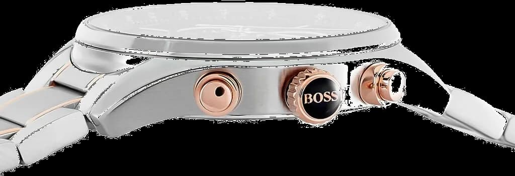 Fermoir de la montre Hugo Boss 1513473 sur fond de boîtier en acier inoxydable