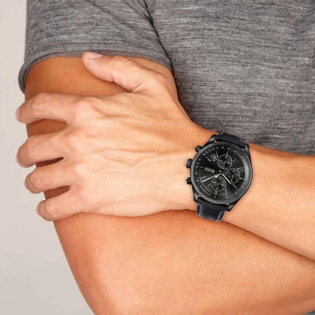 Montre Hugo Boss 1513474 Chronomètre en Cuir Noir Surpiqué vue 5