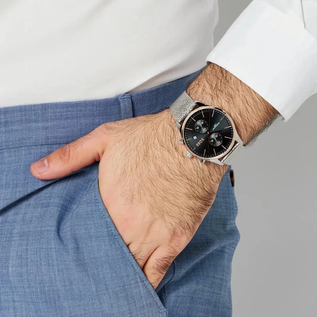 Montre Hugo Boss 1513805 homme détail bracelet acier inoxydable