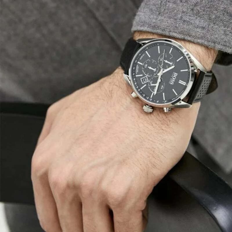 Montre Hugo Boss Champion 1513816 bracelet cuir perforé noir vue 4