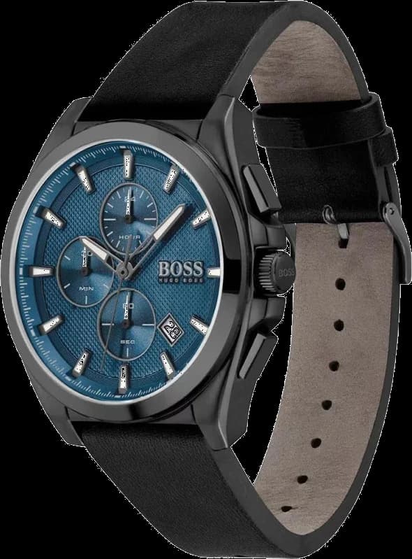 Montre Homme Hugo Boss Grandmaster 1513883 chronographe bleu cuir noir vue 2
