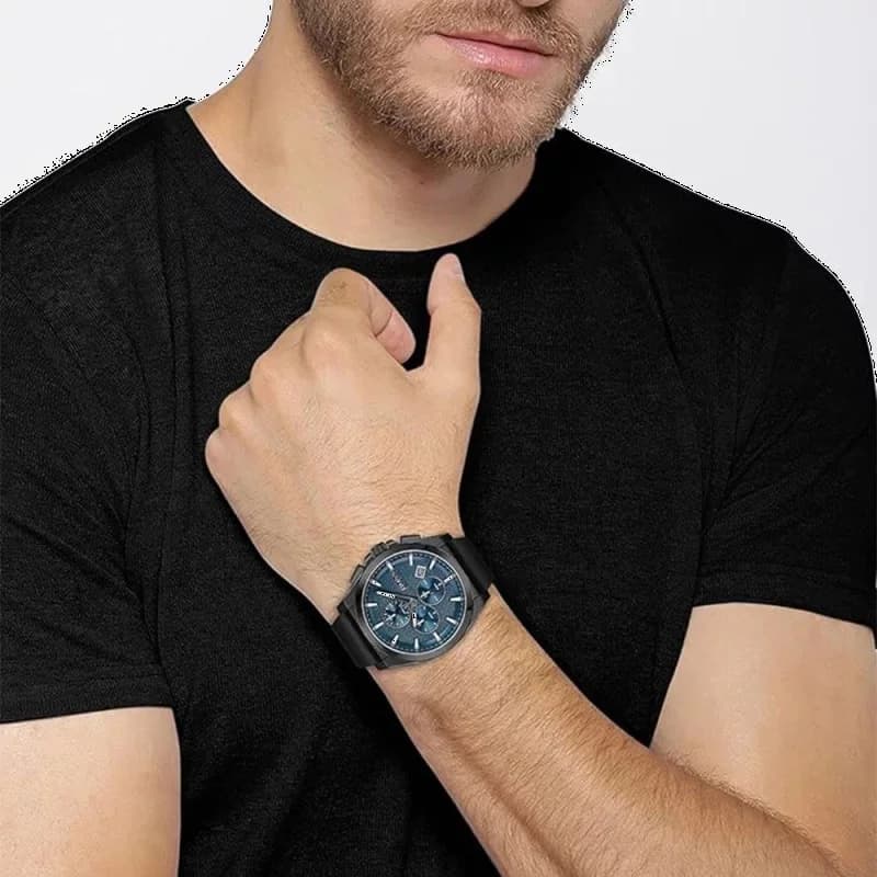 Montre Homme Hugo Boss Grandmaster 1513883 chronographe bleu cuir noir vue 4