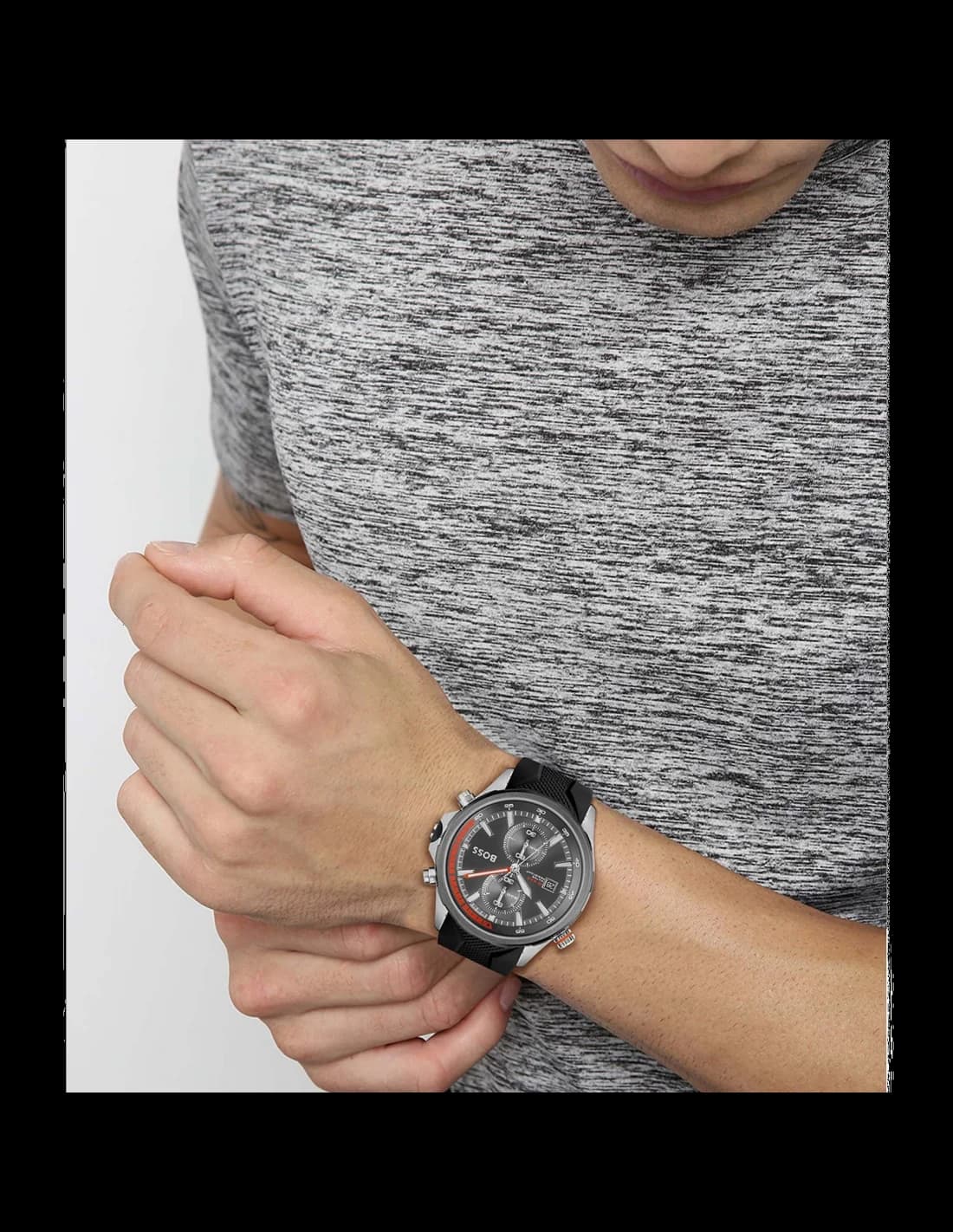 Montre Homme Hugo Boss Globetrotter 1513931 chronographe noir bracelet silicone vue 3