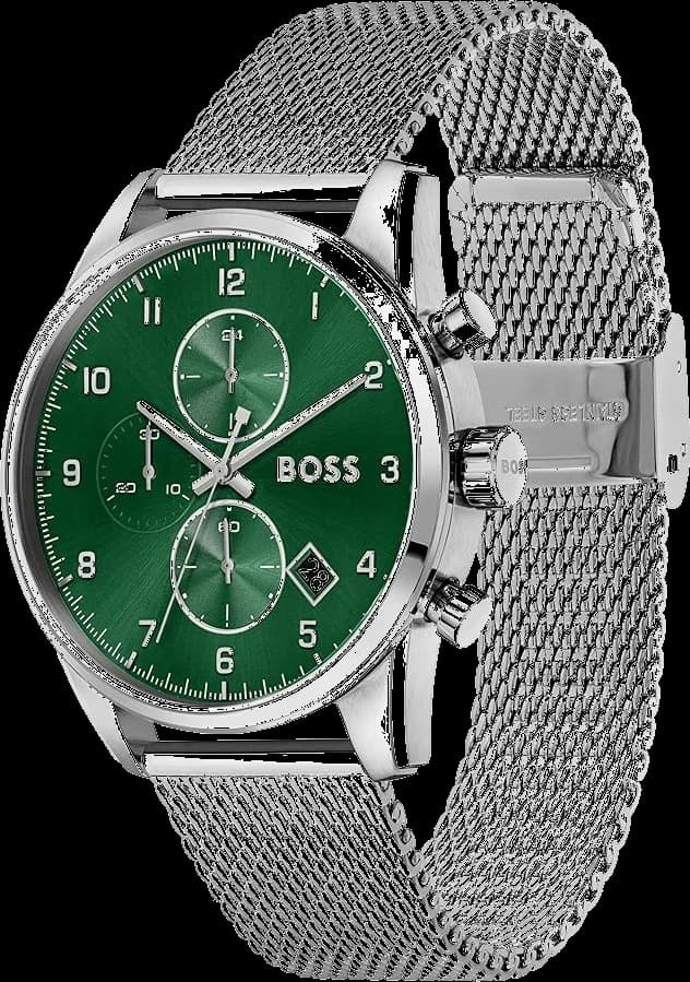 Montre Homme Hugo Boss Skymaster 1513938 cadran vert bracelet maille milanaise vue 2