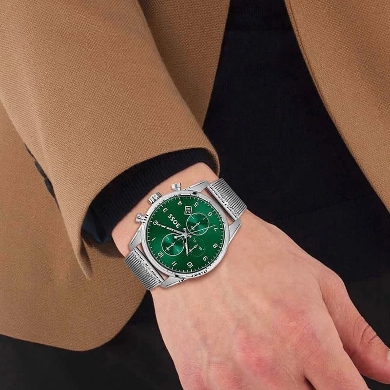 Montre Homme Hugo Boss Skymaster 1513938 cadran vert bracelet maille milanaise vue 3