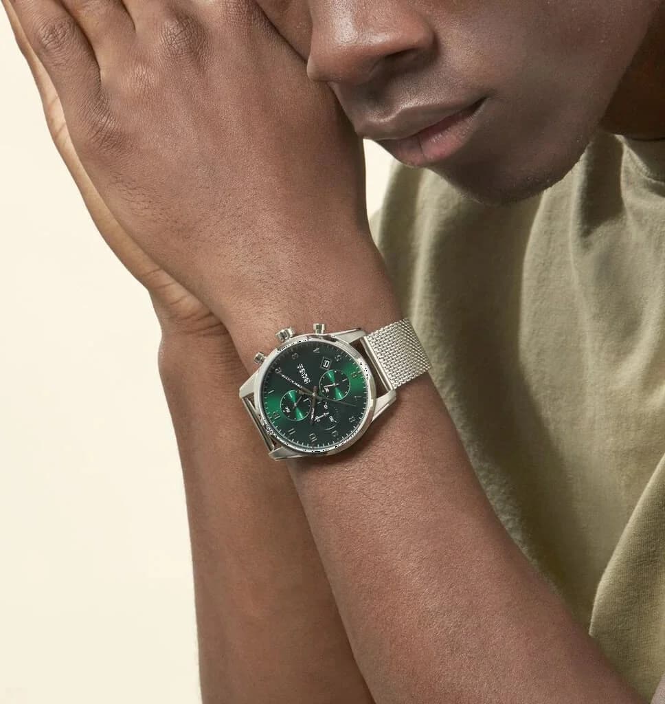 Montre Homme Hugo Boss Skymaster 1513938 cadran vert bracelet maille milanaise vue 4