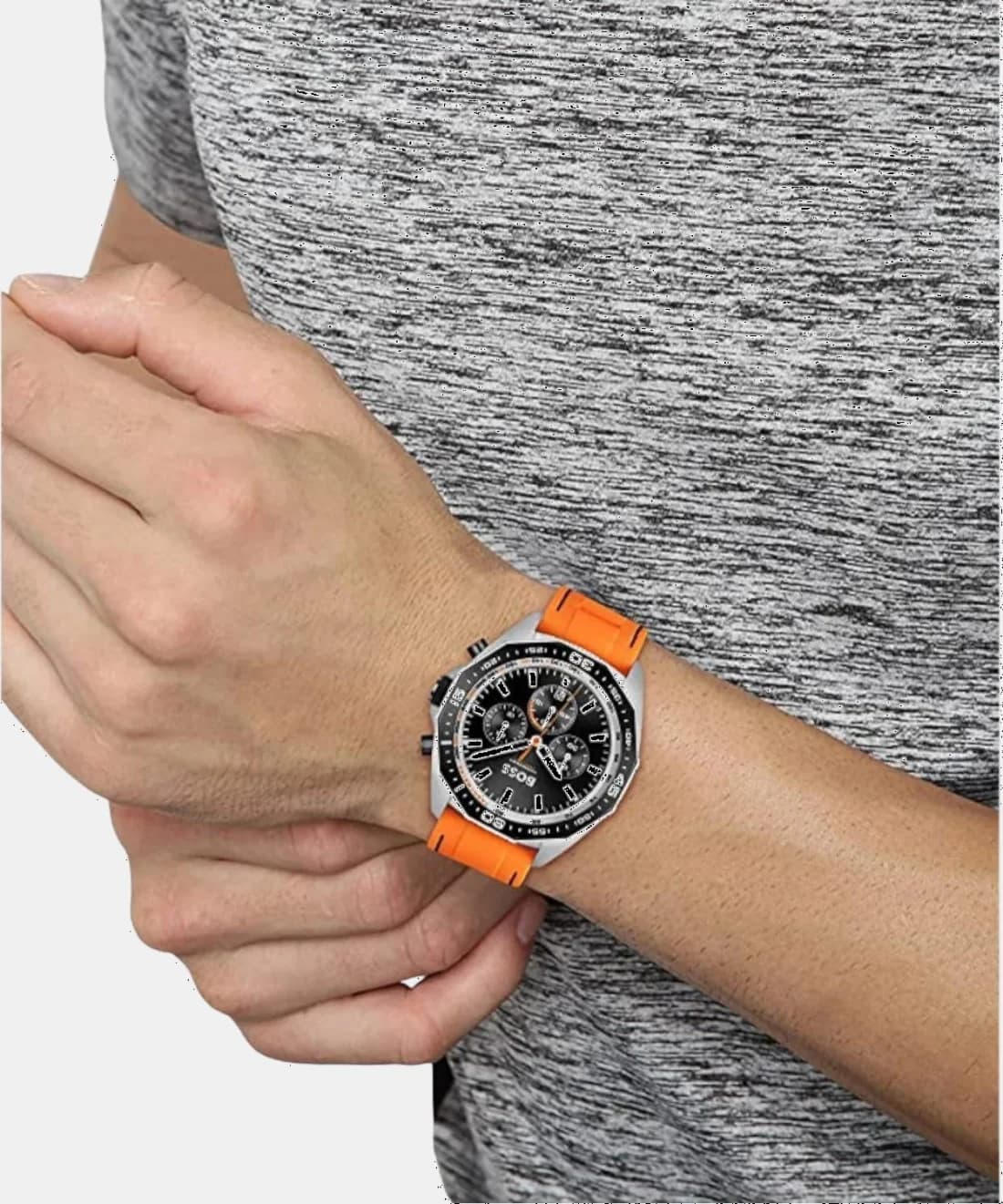 Montre Hugo Boss 1513970 Energy Chronographe en Acier et Silicone Orange vue 4