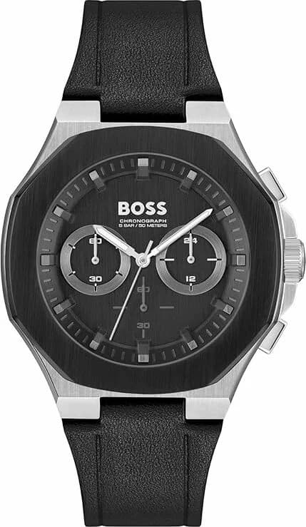 Hugo Boss 1514085 affichant le cadran noir et le bracelet en cuir — Montres Outlet