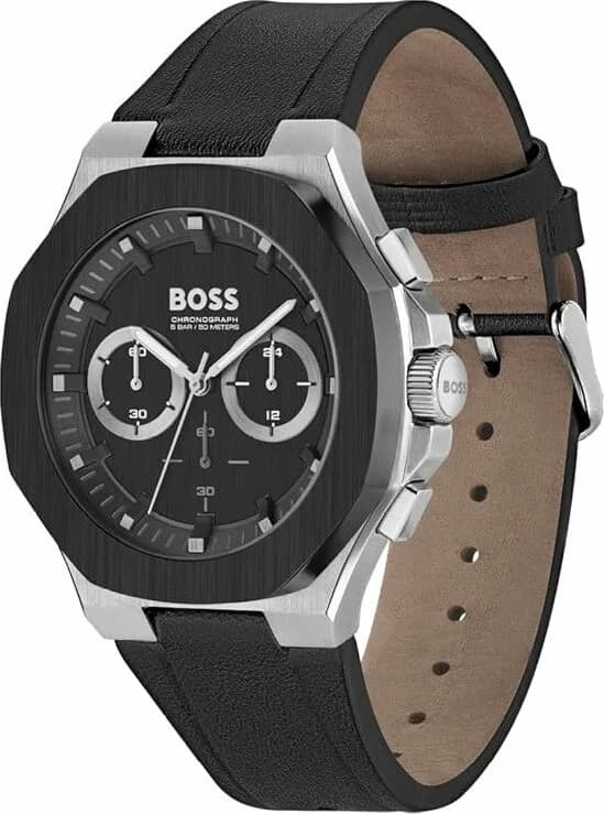 Montre Hugo Boss 1514085 Chronographe à Lunette Octogonale et Bracelet Cuir Noir vue 2